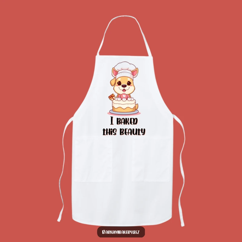 Funny Chef Dog Apron: Pup in Hat Presenting Cake - Kitchen Fun & Protection Gift