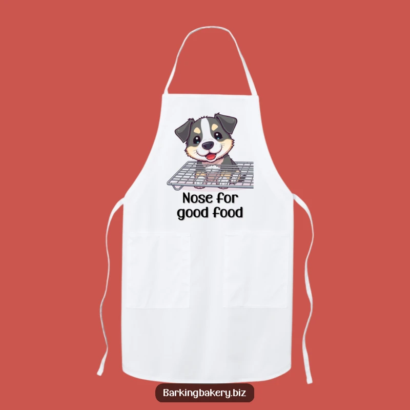 Funny Curious Dog Baker Apron: Floury Pup Investigating Treats, Hilarious Kitchen Accessory and Funny Gift