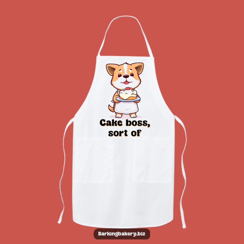 Funny Determined Dog Baker Apron: Proud Pup with Imperfect Cake, Kitchen Accessory Funny Gift