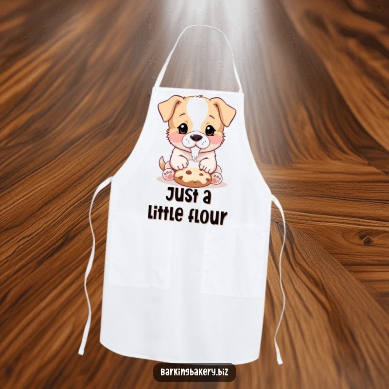 Funny Puppy Baker Apron: A puppy with flour on its nose pats a cookie, keeping bakers clean and cute.