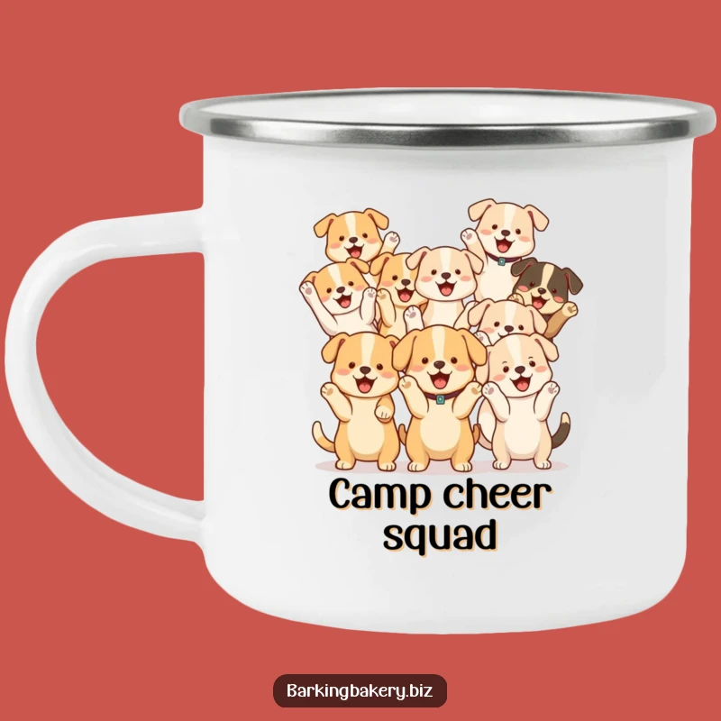 Funny Dog Cheer Squad Camping Mug: Pups Cheering, Durable Funny Gift for Outdoors