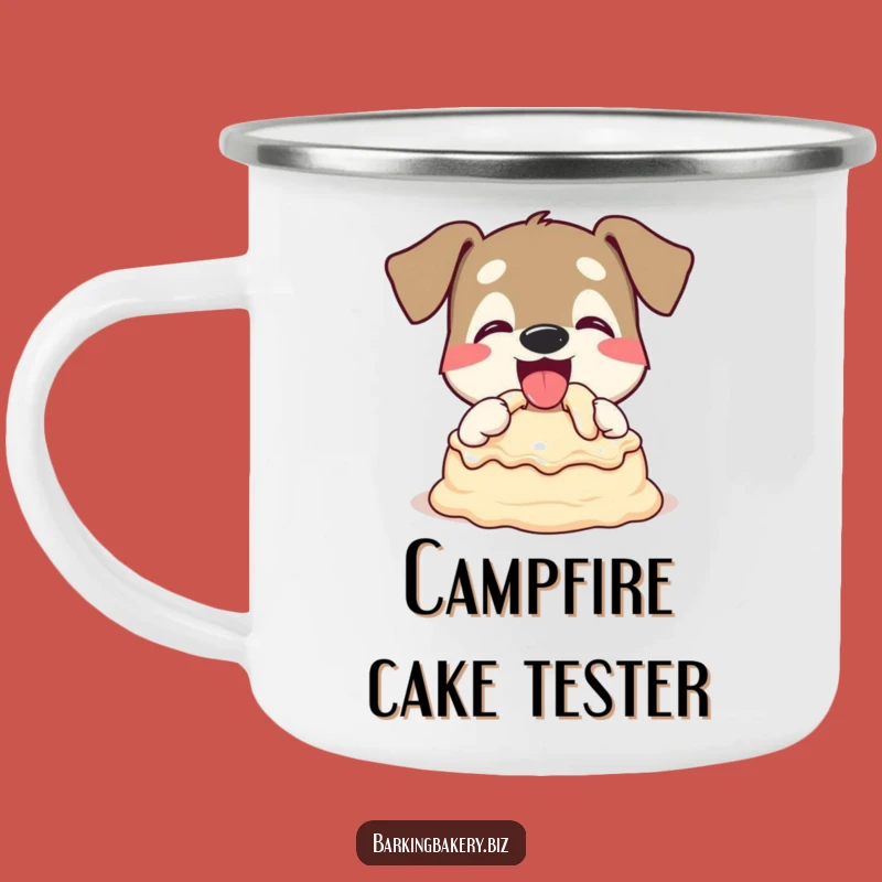 Funny Dog Cake Batter Camping Mug: Happy Pup Enamel Cup - Perfect Funny Outdoor Gift