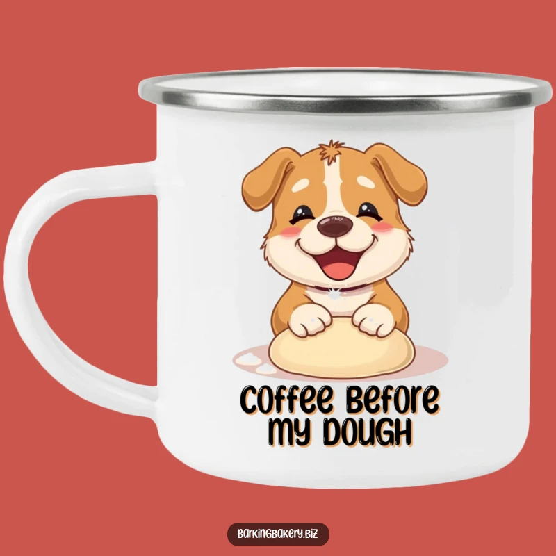 Funny Dog Kneading Dough Camping Mug: Baker Pup Enamel Cup - Perfect Funny Outdoor Gift