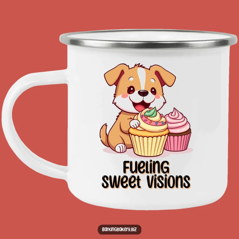 Durable Funny Dog Camping Mug: Enjoy Drinks with a Hilarious Cupcake Decorating Pup, Great Funny Gift
