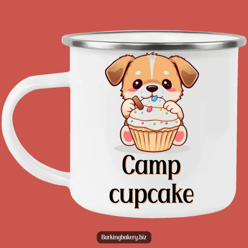 Funny Dog Decorator Camping Mug: Cupcake Pup, Outdoor Baking Fun