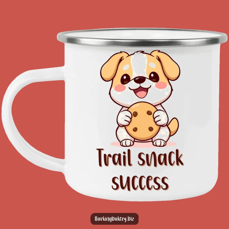 Funny Kawaii Dog Cookie Camping Mug: Happy Pup with Cookie, Durable Funny Gift for Adventures