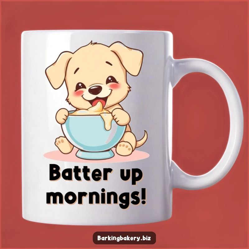 Funny Batter Tasting Puppy Mug: Joyful Baker Dog Gift for Sweet Mornings