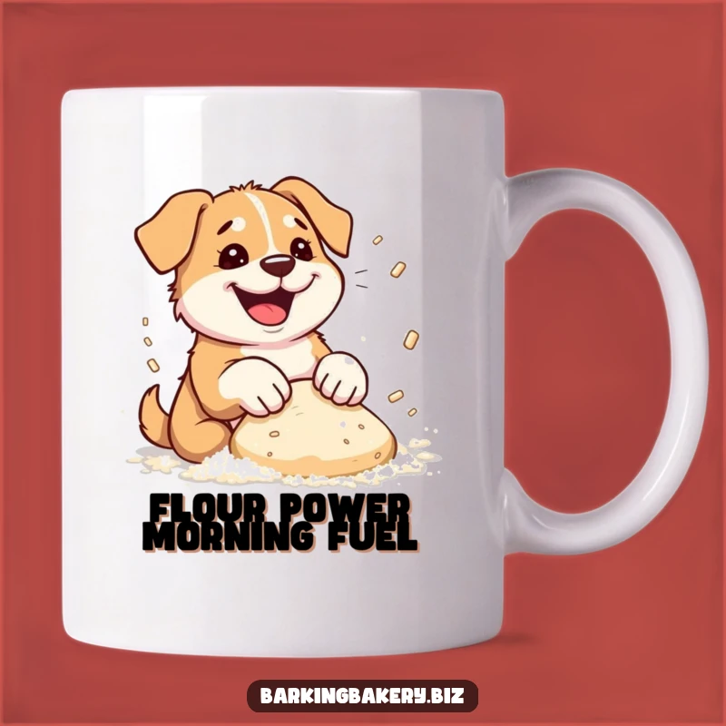 Funny Dog Baker Mug: Flour Flying Pup Kneading Dough, Hilarious Gift