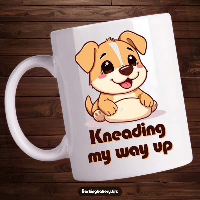 Funny Mug: A dog with a flour-covered nose enthusiastically shaping dough, embodying pure baking joy and adorable messiness.
