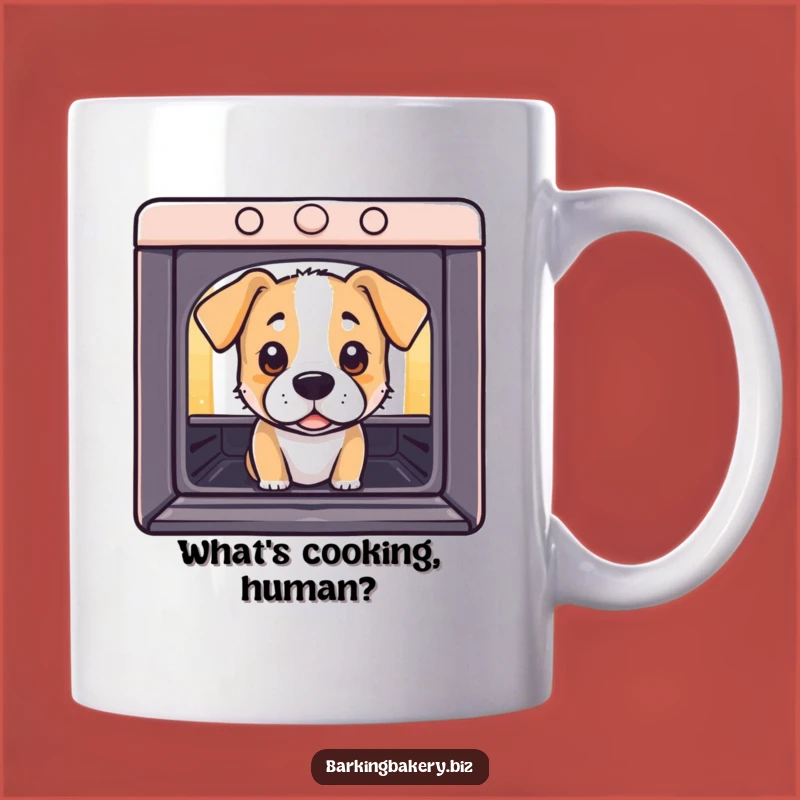 Funny Curious Dog Oven Mug: Peeking Pup's Eyes - Hilarious Baking Anticipation Gift