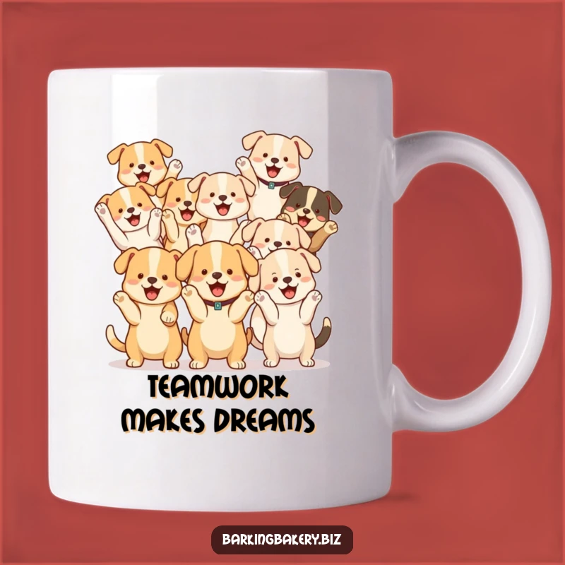 Funny Dog Cheer Squad Mug: Group of Pups Cheering, Joyful Funny Gift for Dog Lovers