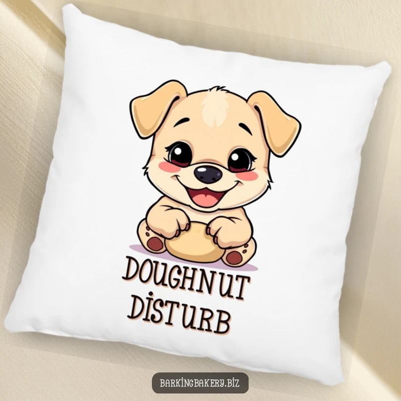 Funny pup happily kneading dough with tiny paws, creating a soft and humorous accent pillow.