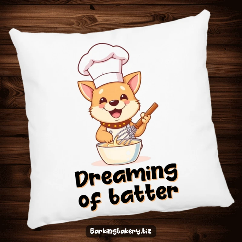 Funny Dog Chef Pillow: A happy dog chef gleefully whisks batter, providing a humorous and comfy accent.