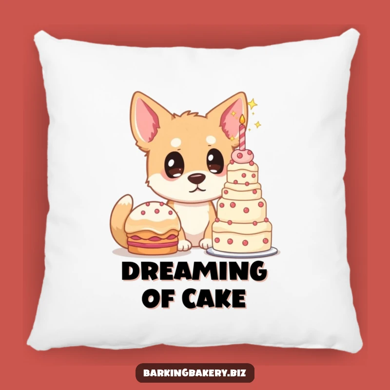 Funny Dog Cake Lover Pillow: Cozy Comfort with Starry-Eyed Cake Admiration