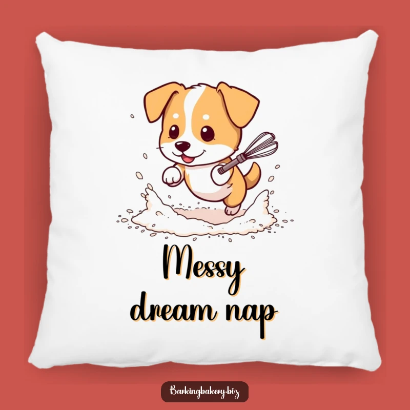 Funny Messy Dog Baker Pillow: Cozy Comfort in Kitchen Chaos, Fun Decor