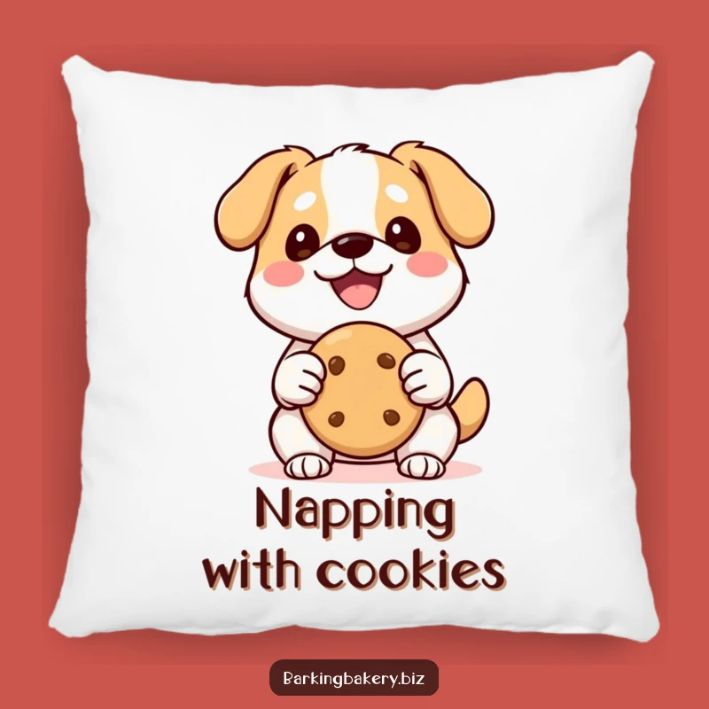 Funny Kawaii Dog Cookie Pillow: Soft Happy Pup with Cookie, Cozy Accent Pillow and Funny Gift