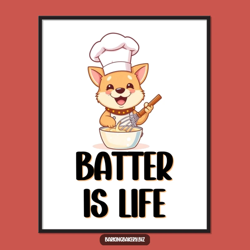 Funny Dog Chef Digital Art: Whisking Batter Pup Print, Instant Download Decor