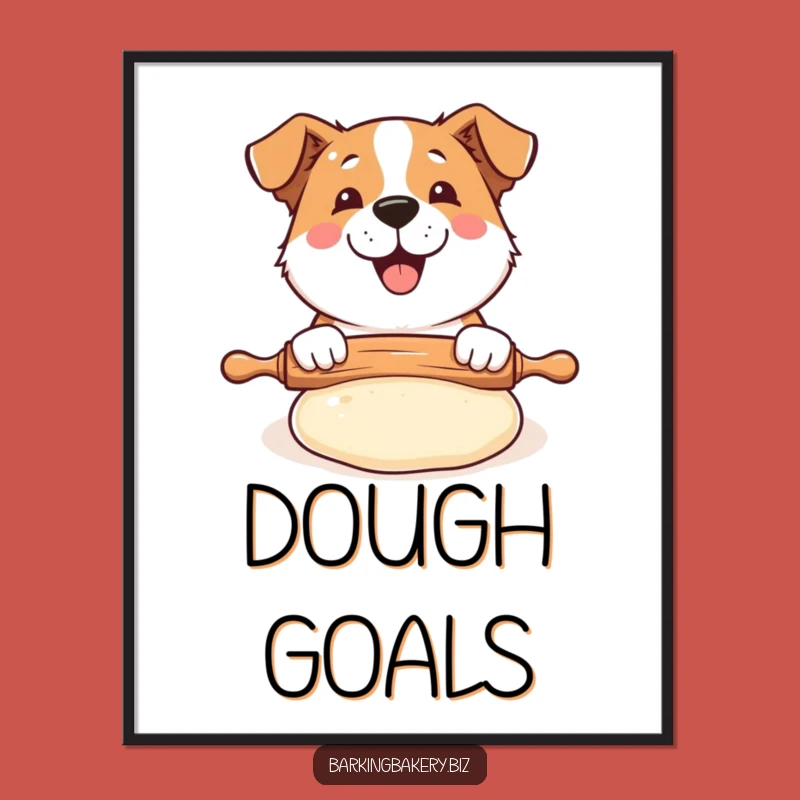 Funny Dog Baker Digital Art: Rolling Dough Pup Print, Instant Download Decor
