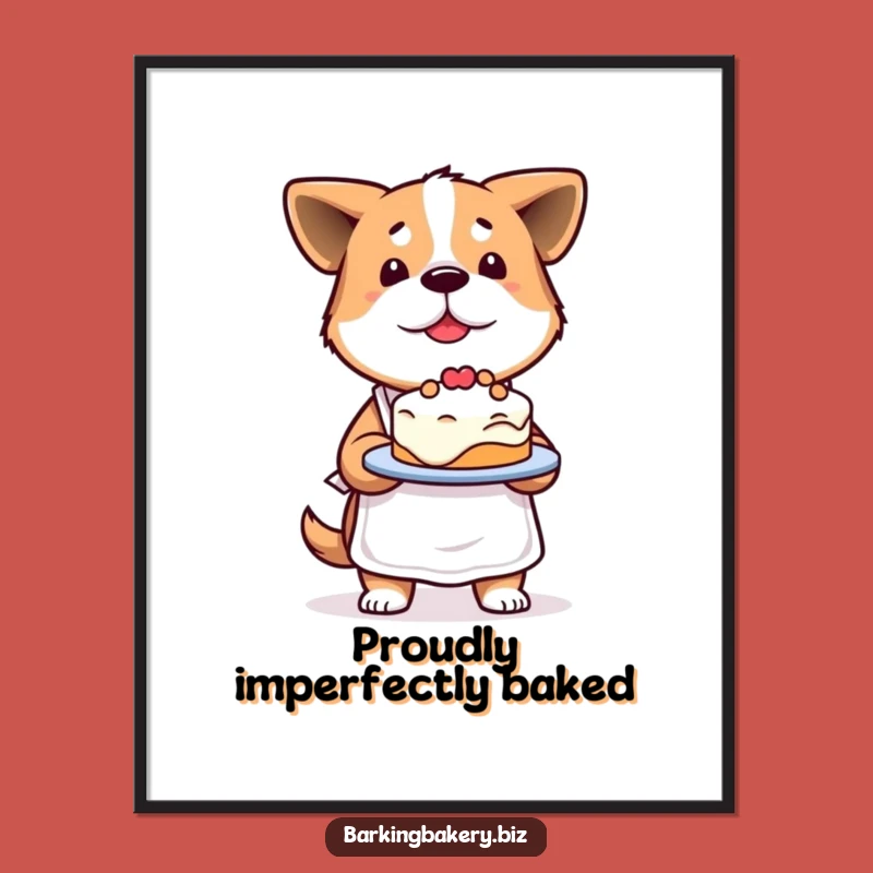 Funny Determined Dog Baker Digital Art: Proud Pup with Cake, Printable Funny Gift for Decor