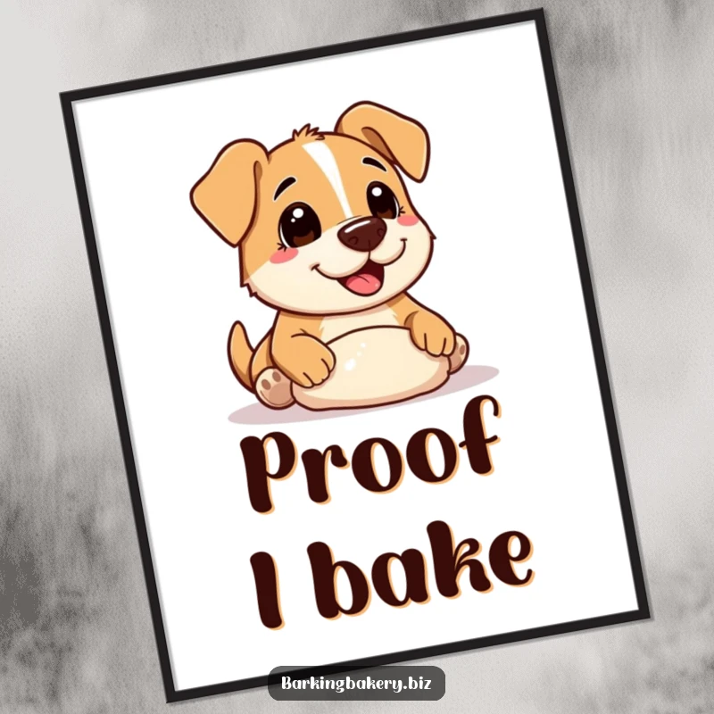 Funny Digital Art Print: A dog with a flour-dusted nose happily shaping dough, conveying pure baking joy and adorable kitchen antics.