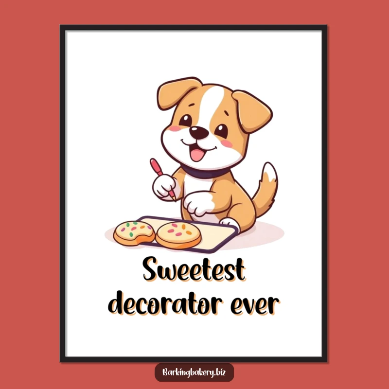 Funny Digital Art Print: Cookie Decorating Dog Wagging Tail - Instant Sweet Decor