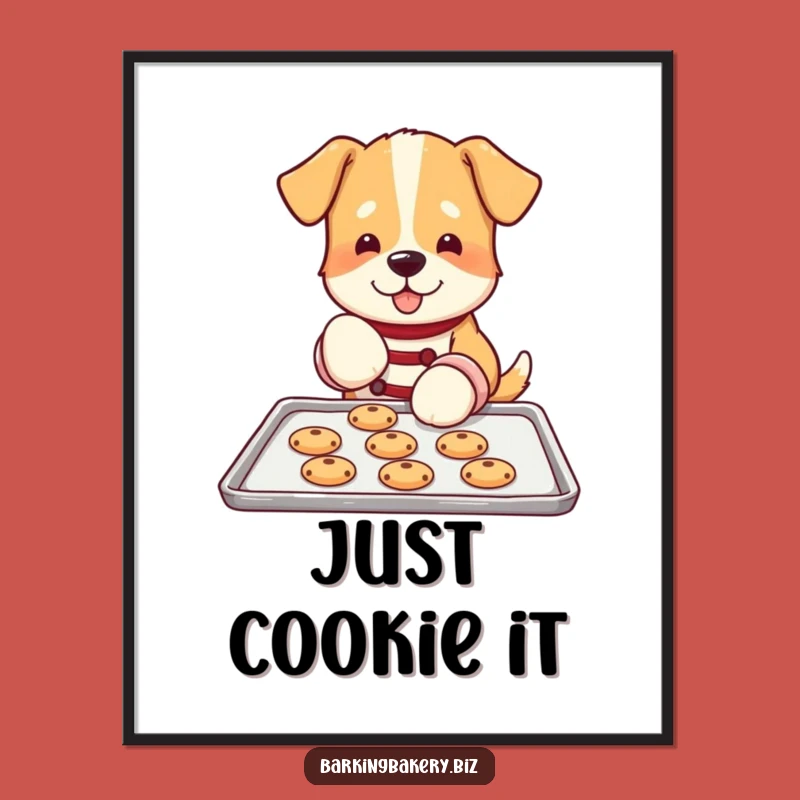 Funny Dog Art Print: Oven Mitt Pup Baking Cookies - Instant Hilarious Decor Gift