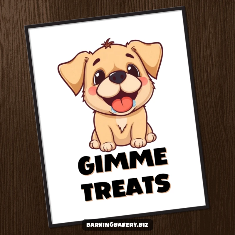Funny digital art print of a dog with a drooling grin, anticipating a yummy treat, perfect for humorous decor.