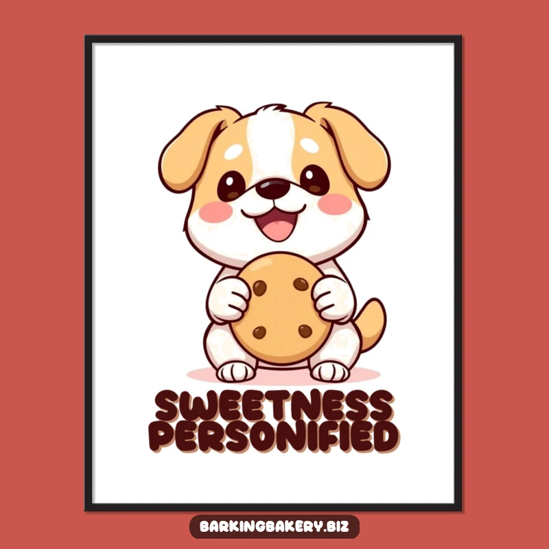 Funny Kawaii Dog Cookie Digital Art: Happy Pup with Cookie, Printable Funny Gift for Instant Joy