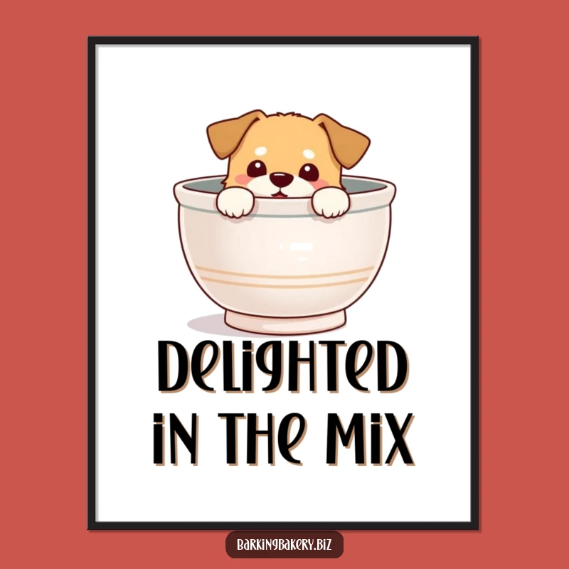 Funny Mixing Bowl Dog Digital Art Print: Whimsical Artwork of a Delighted Pup, Perfect Funny Gift Download