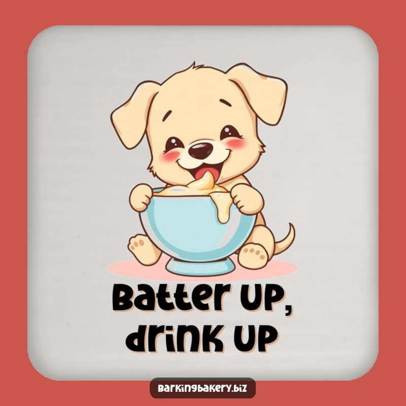 Funny Batter Tasting Puppy Coaster: Joyful Baker Protection