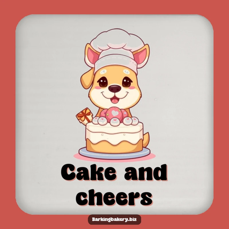 Funny Coaster Set: Chef Dog in Hat Presenting Cake - Protecting Surfaces with Style