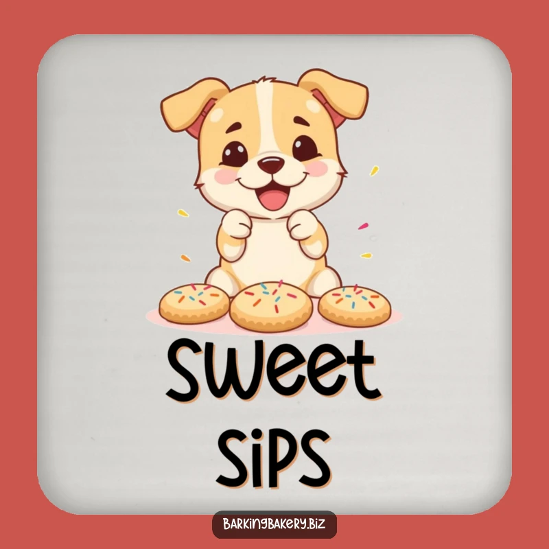Funny Cookie Decorating Dog Drink Coaster: Sprinkle Pup Protection