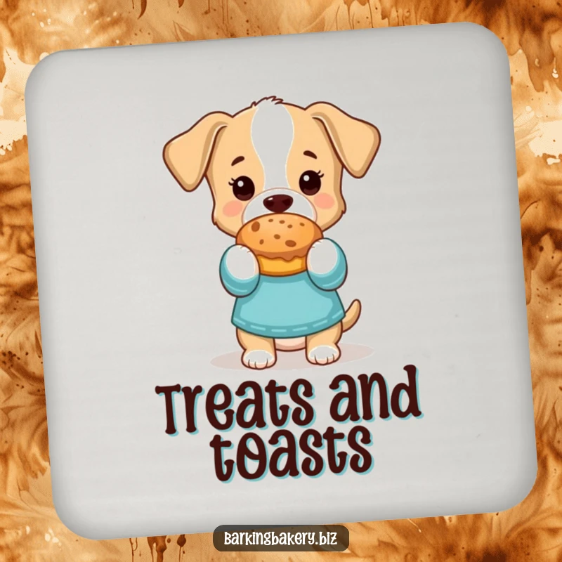 Funny Coaster: Dog in oven mitts proudly displays a baked treat, adding a touch of culinary humor.