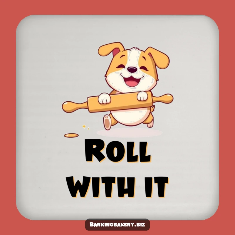 Funny Coaster Set: Rolling Pin Dog Grinning - Protecting Surfaces with Humor