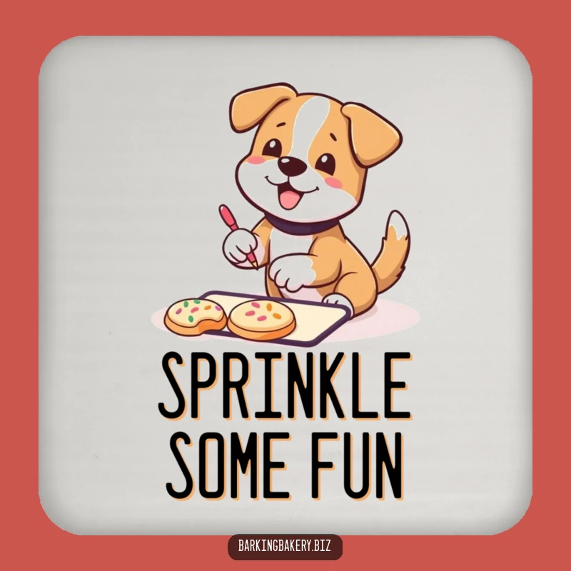 Funny Coaster Set: Cookie Decorating Dog Wagging Tail - Protecting Surfaces Sweetly
