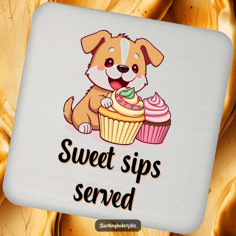 Funny Coaster: A dog joyfully frosts a cupcake, adding a splash of color and humor to any surface.