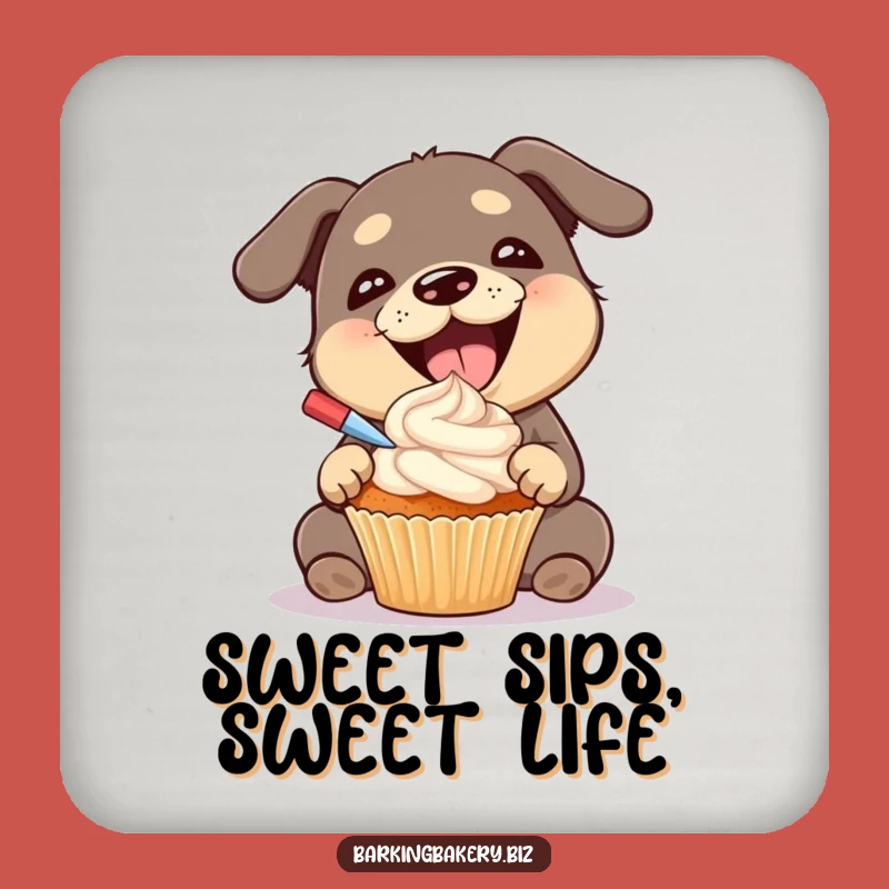 Funny Dog Cupcake Coaster: Gleeful Frosting Pup - Protects Surfaces Gift