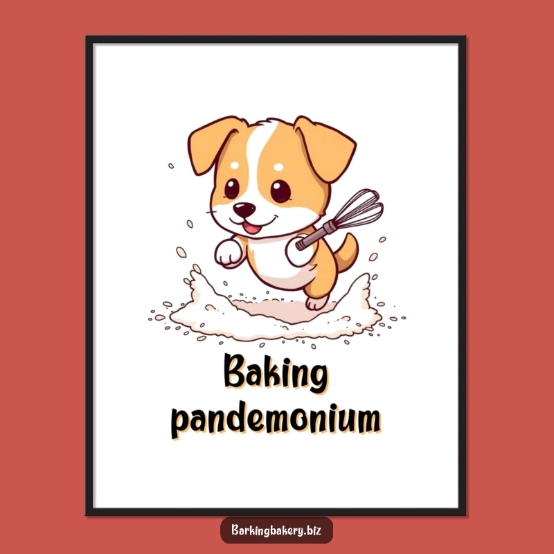 Funny Messy Dog Baker Poster: Flour Fun & Whisk Chase, Wall Art for Laughs