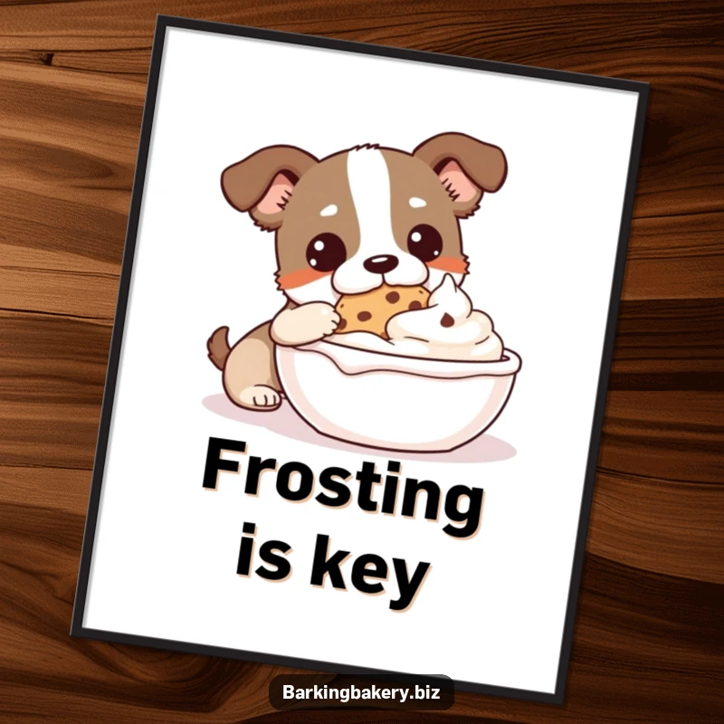 Funny Cookie Monster Dog Poster: A dog dips a cookie into frosting, adding a humorous and sweet touch to decor.