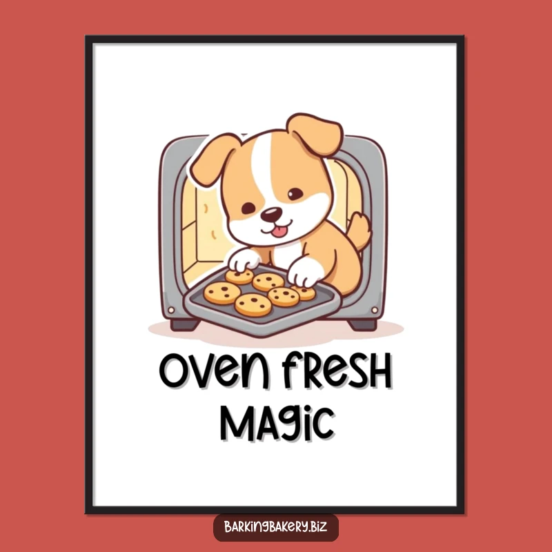 Funny Dog Baking Poster: Cute Pup Chef Sliding Cookies, Wall Art for Laughs