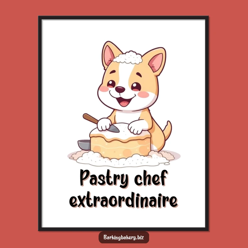 Funny Flour Dog Art Poster - Hilarious Lopsided Cake Baking Pup Print Gift