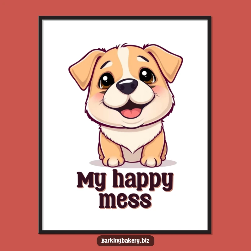 Funny Floury Dog Poster: Cheerful Artwork of a Happy Wiggling Pup, Ideal Funny Gift