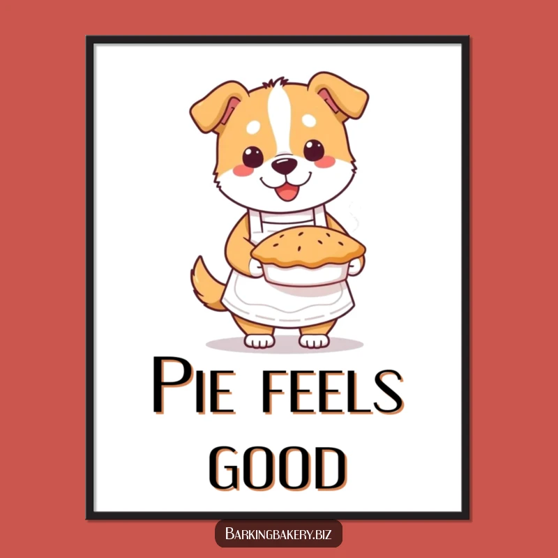Funny Dog Baker Poster: Cute Aproned Pup Steaming Pie Wall Art Gift