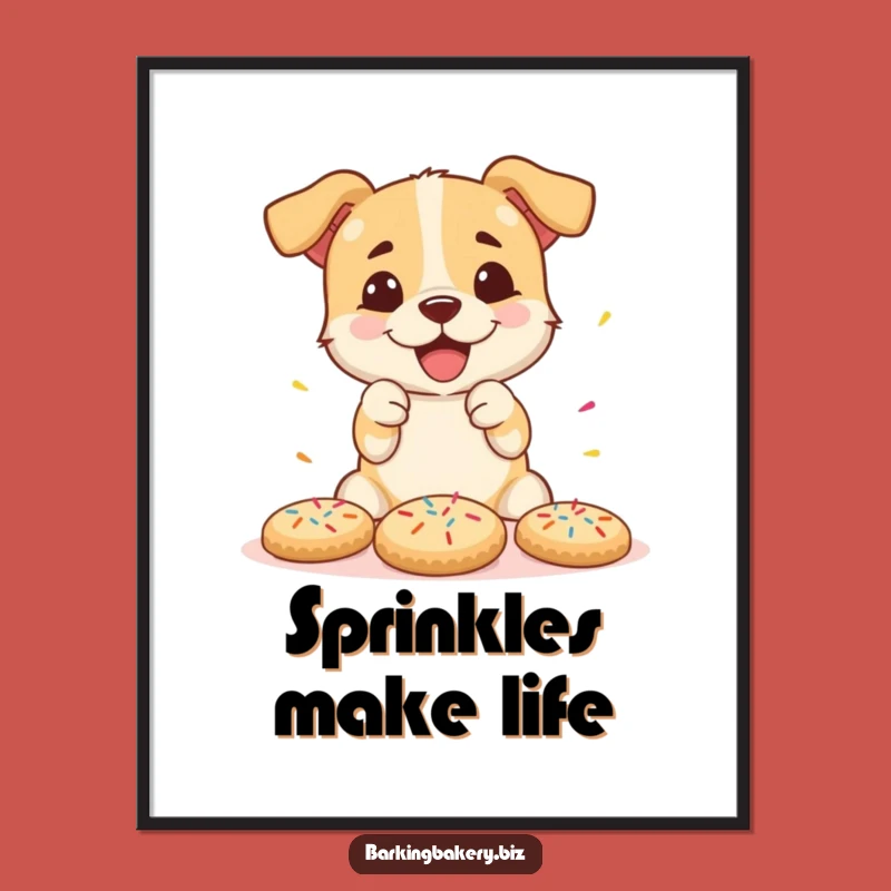 Funny Cookie Decorating Dog Poster: Sprinkle Pup Baking Art
