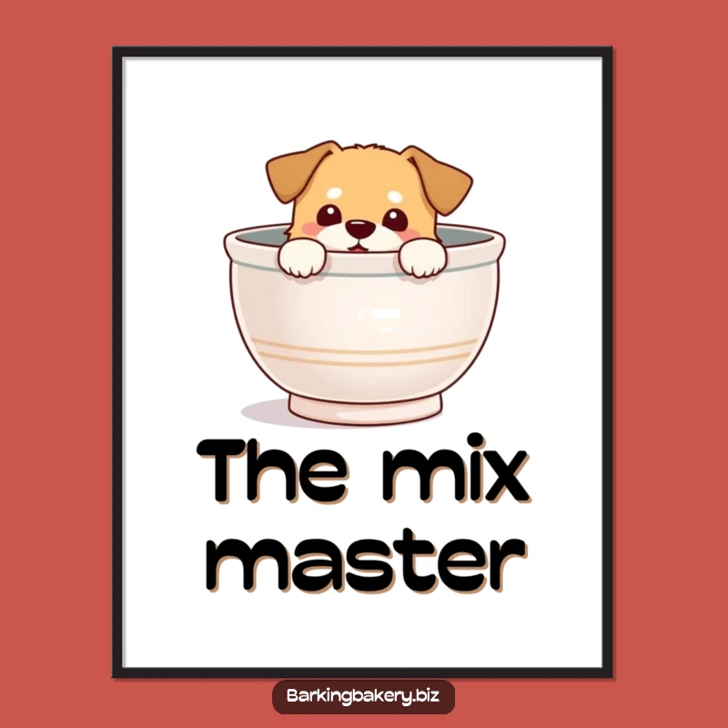 Funny Mixing Bowl Dog Poster: Whimsical Artwork of a Delighted Pup, Ideal Funny Gift