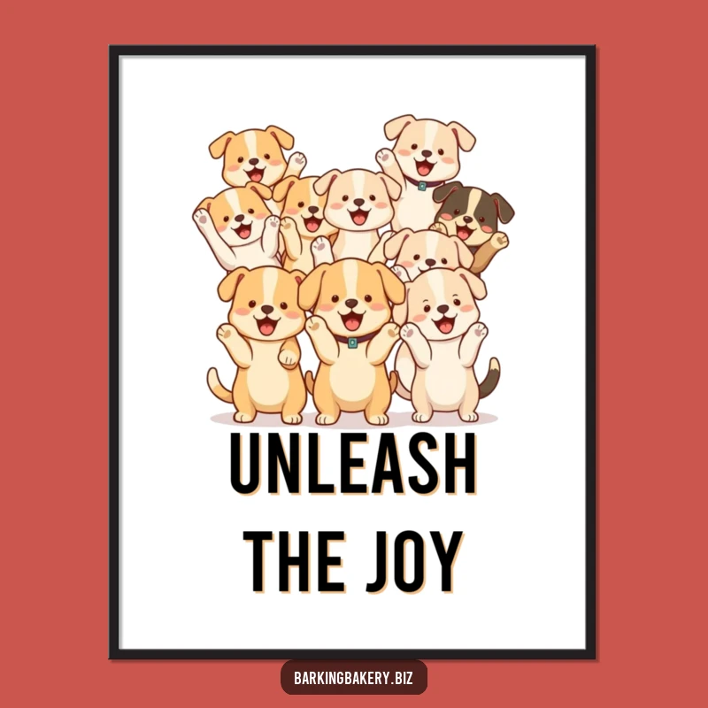 Funny Dog Cheer Squad Poster: Group of Pups Cheering, Joyful Wall Art and Funny Gift