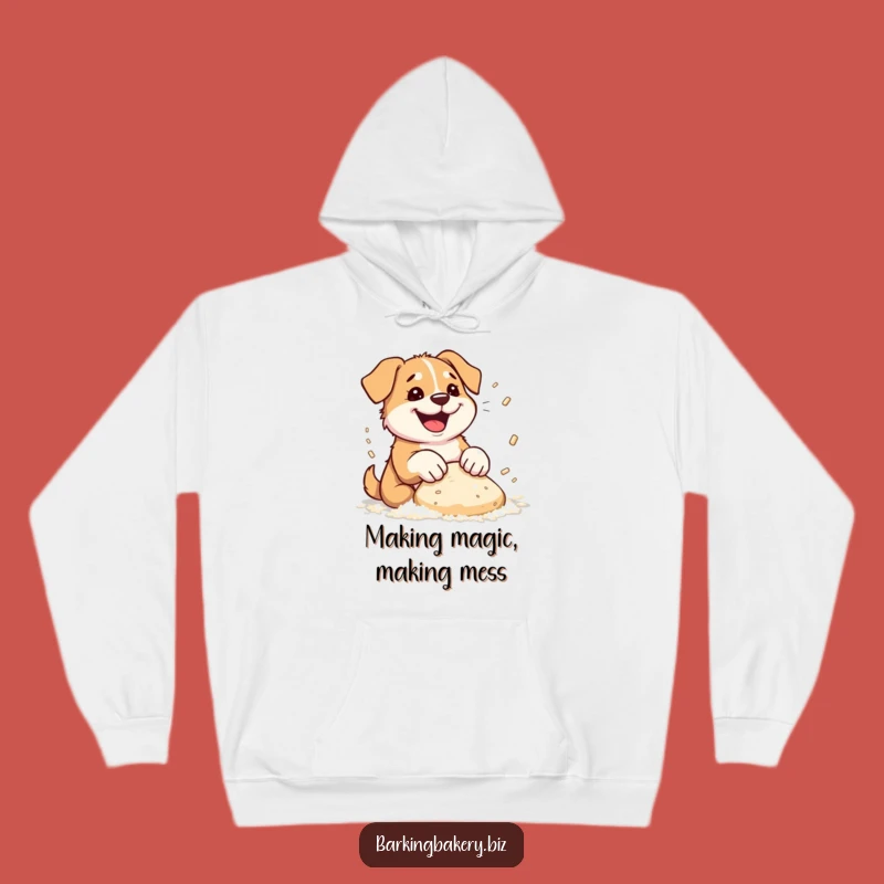 Cozy Funny Dog Baker Hoodie: Flour Flying Pup Kneading, Hilarious Comfort