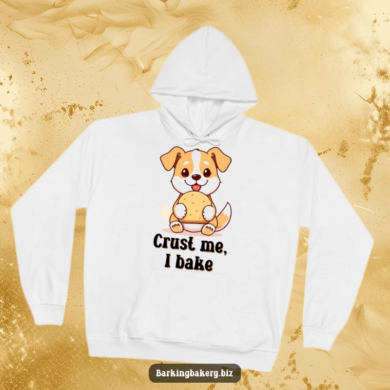 Funny hoodie featuring a proud dog offering a freshly baked loaf of bread, ideal for cozy baking sessions.