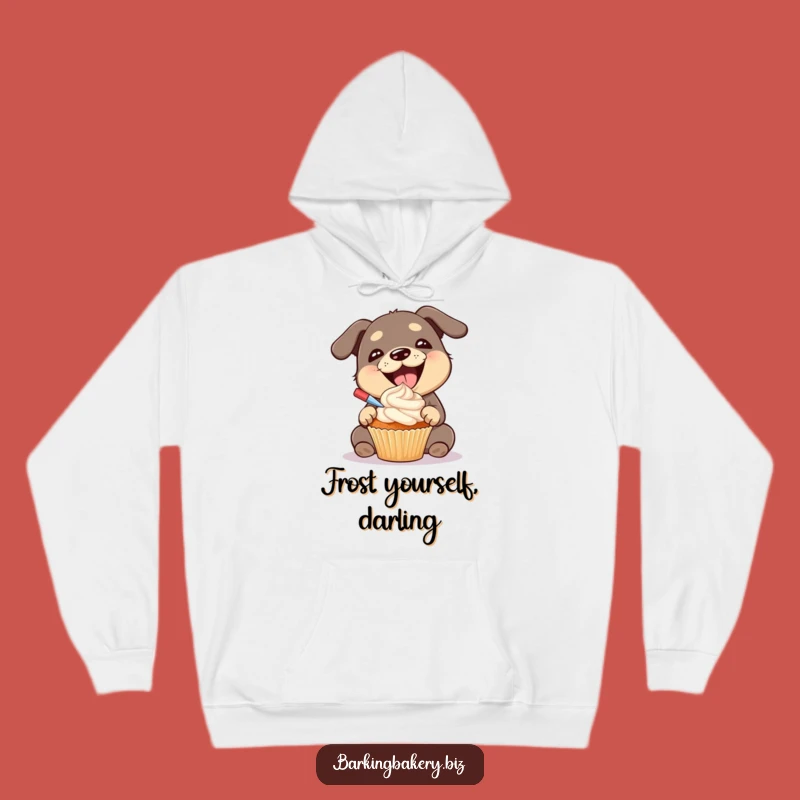 Funny Dog Frosting Hoodie: Cozy Gleeful Pup Decorating Cupcake - Warm & Hilarious Gift
