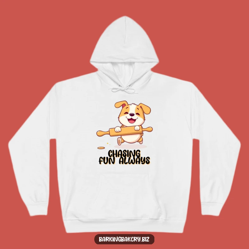 Funny Rolling Pin Dog Hoodie: Cozy Pup Grinning Playfully - Comfortable Gift